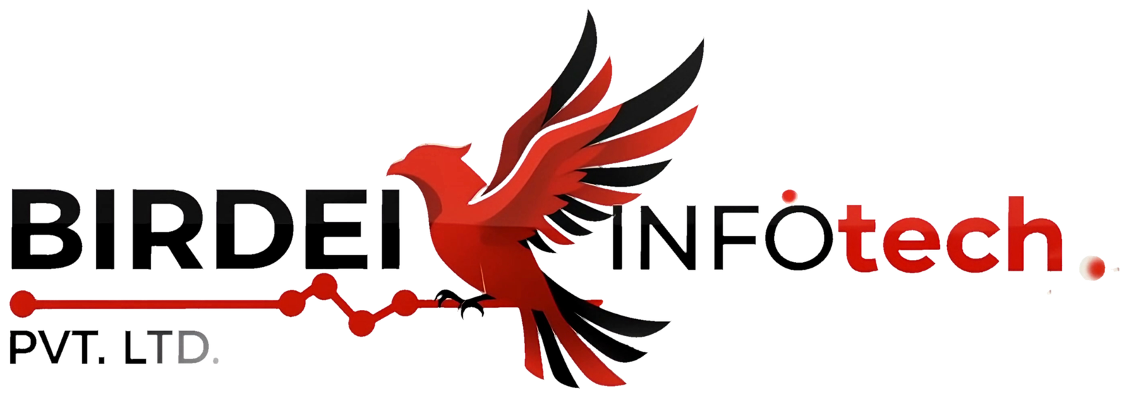 Birdei Infotech: the phoenix bird crossing the BIRDEI INFOTech lettering, above the pulse line and the PVT. LTD. line